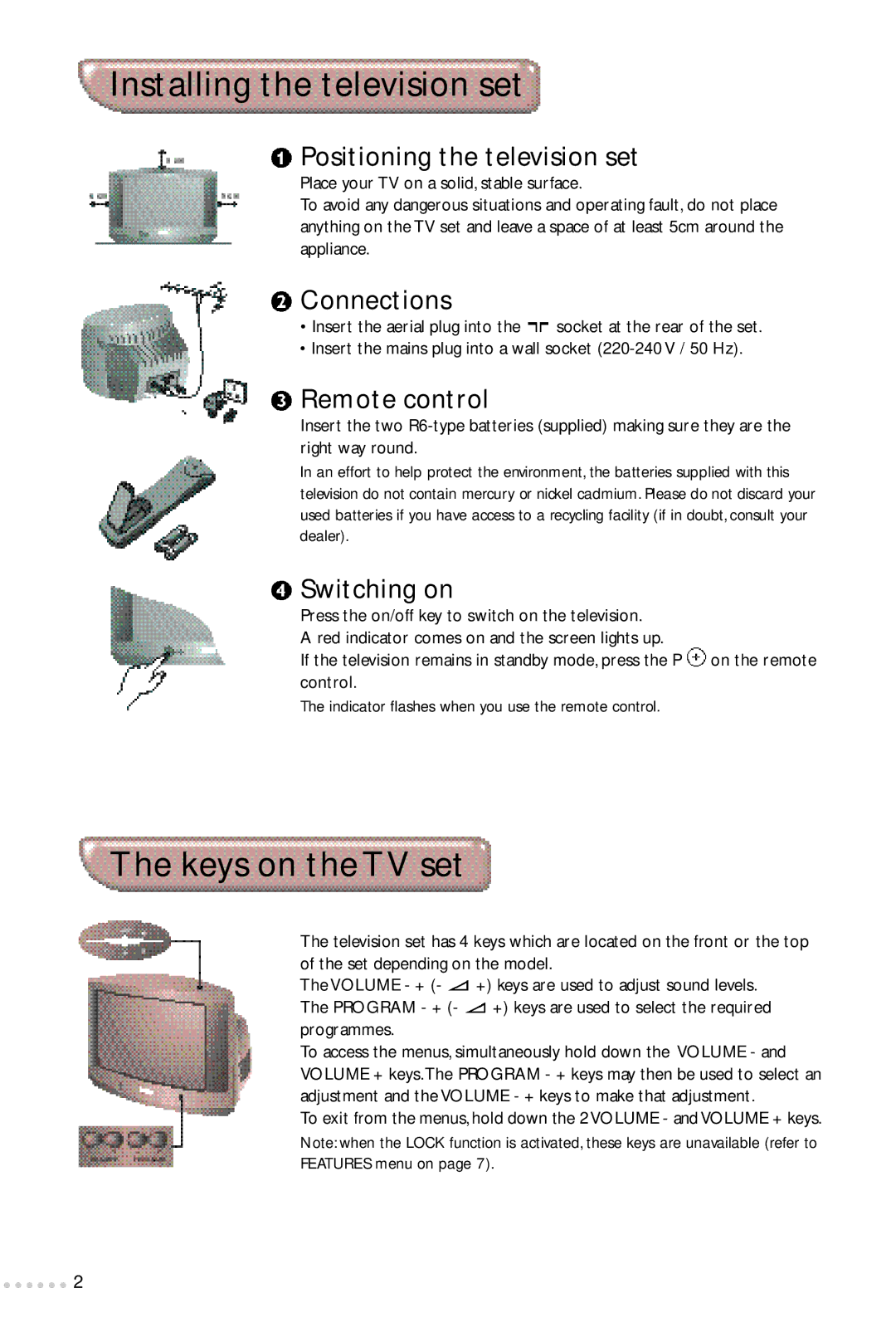 Philips 24PW6324/05R manual Installing the television set, Keys on the TV set 