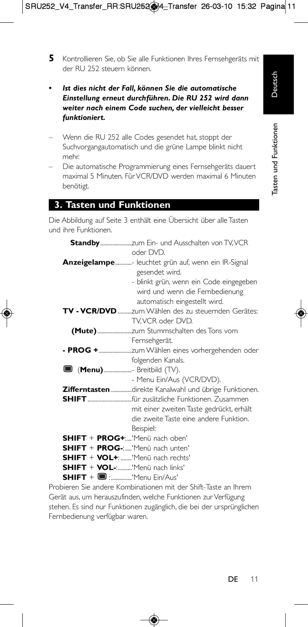 Philips 252/0OH user manual Tasten und Funktionen 