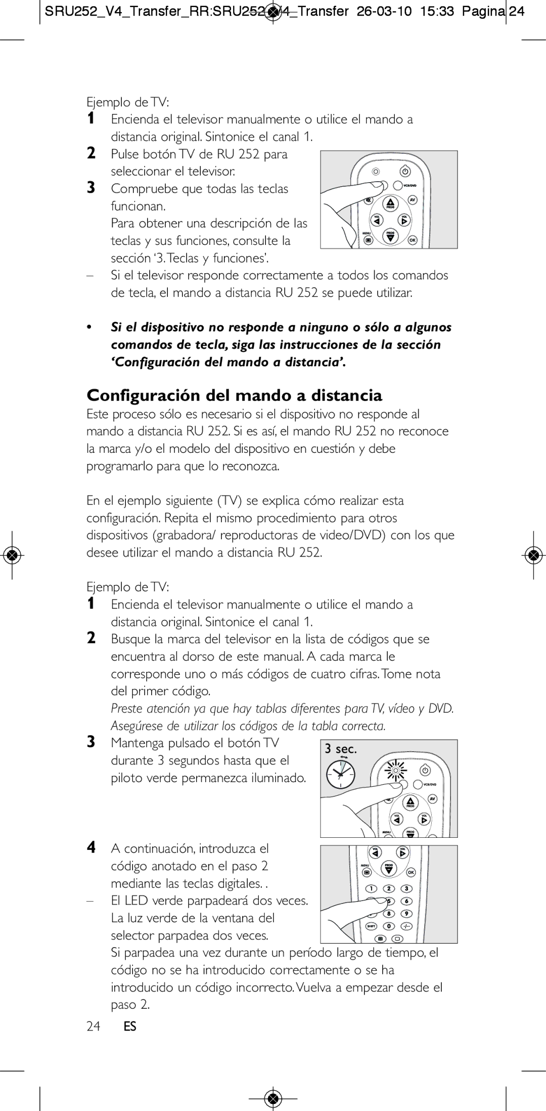 Philips 252/0OH user manual Configuración del mando a distancia 