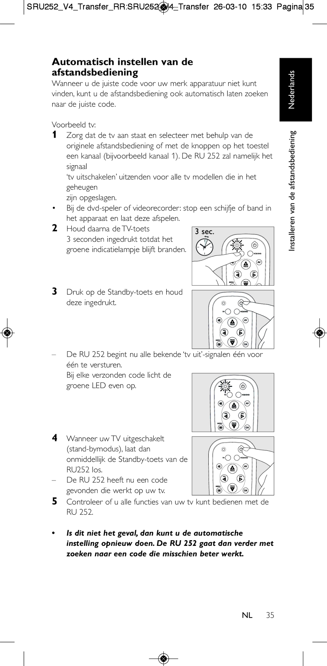 Philips 252/0OH user manual Automatisch instellen van de afstandsbediening 