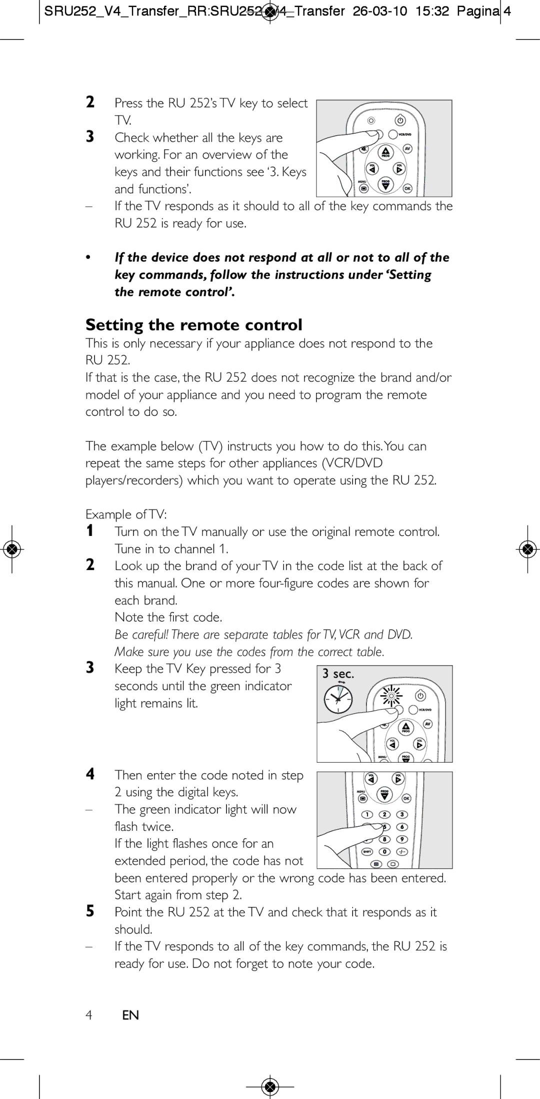 Philips 252/0OH user manual Setting the remote control 