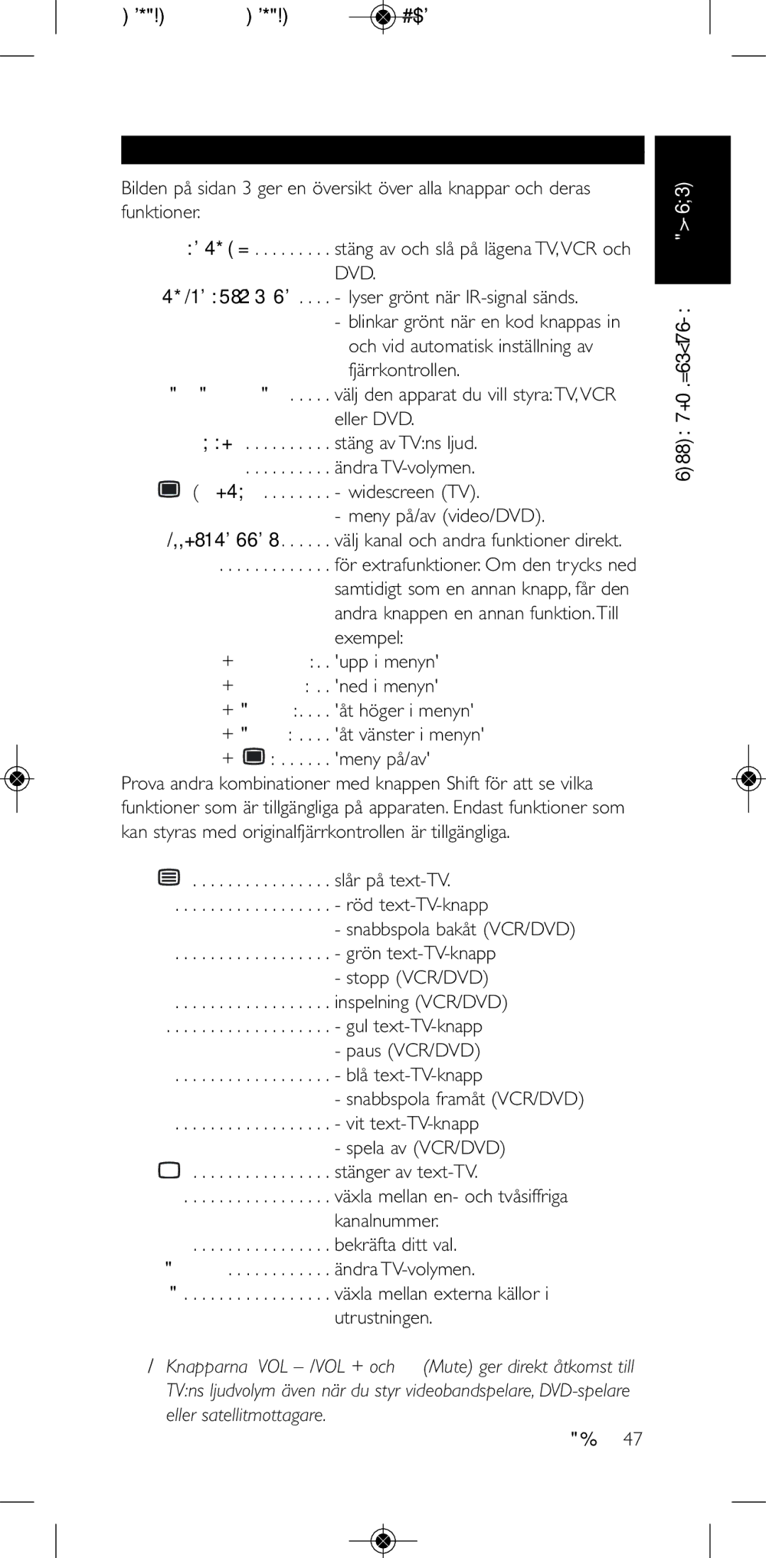 Philips 252/0OH user manual Knappar och funktioner 