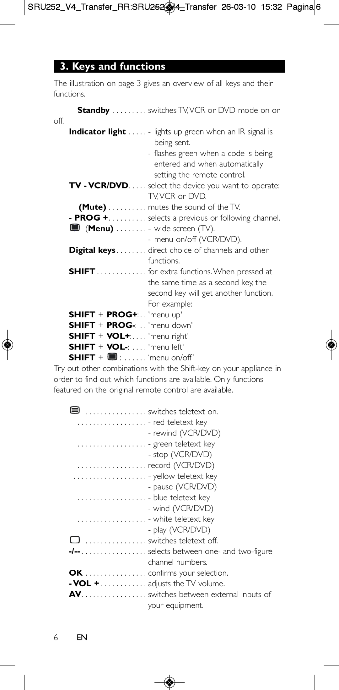 Philips 252/0OH user manual Keys and functions 