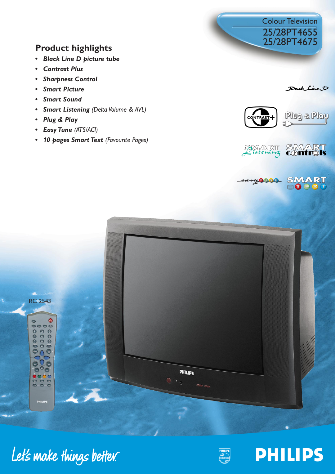 Philips manual 25/28PT4655 25/28PT4675, Colour Television, Product highlights, Smart Picture Smart Sound 