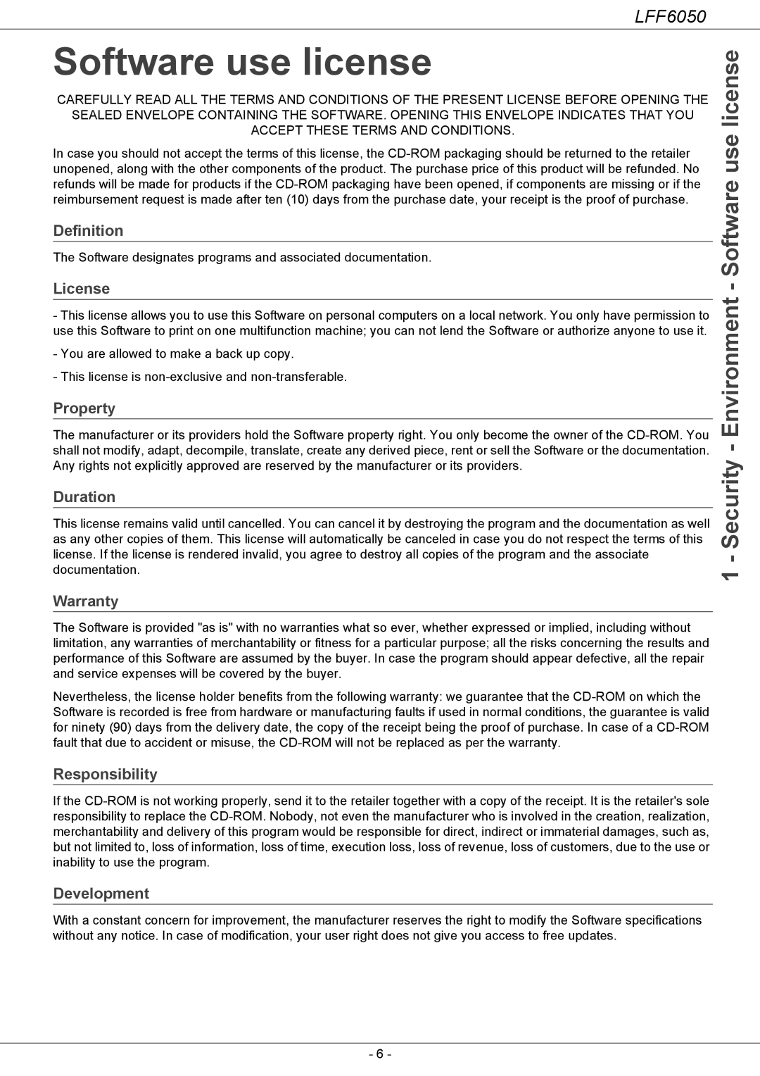 Philips LFF 6050, 253118301-A user manual Software use license 