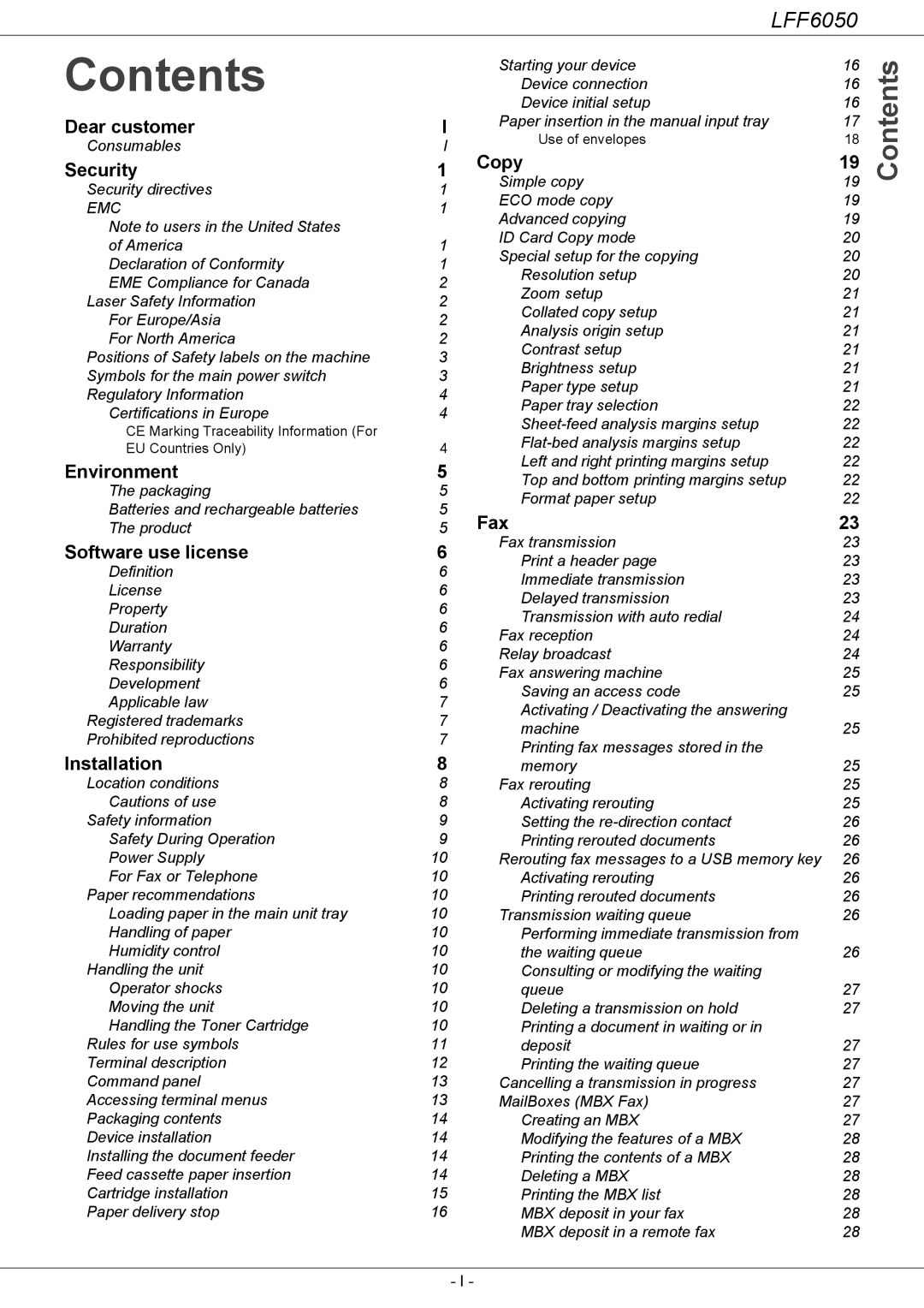 Philips LFF 6050, 253118301-A user manual Contents 