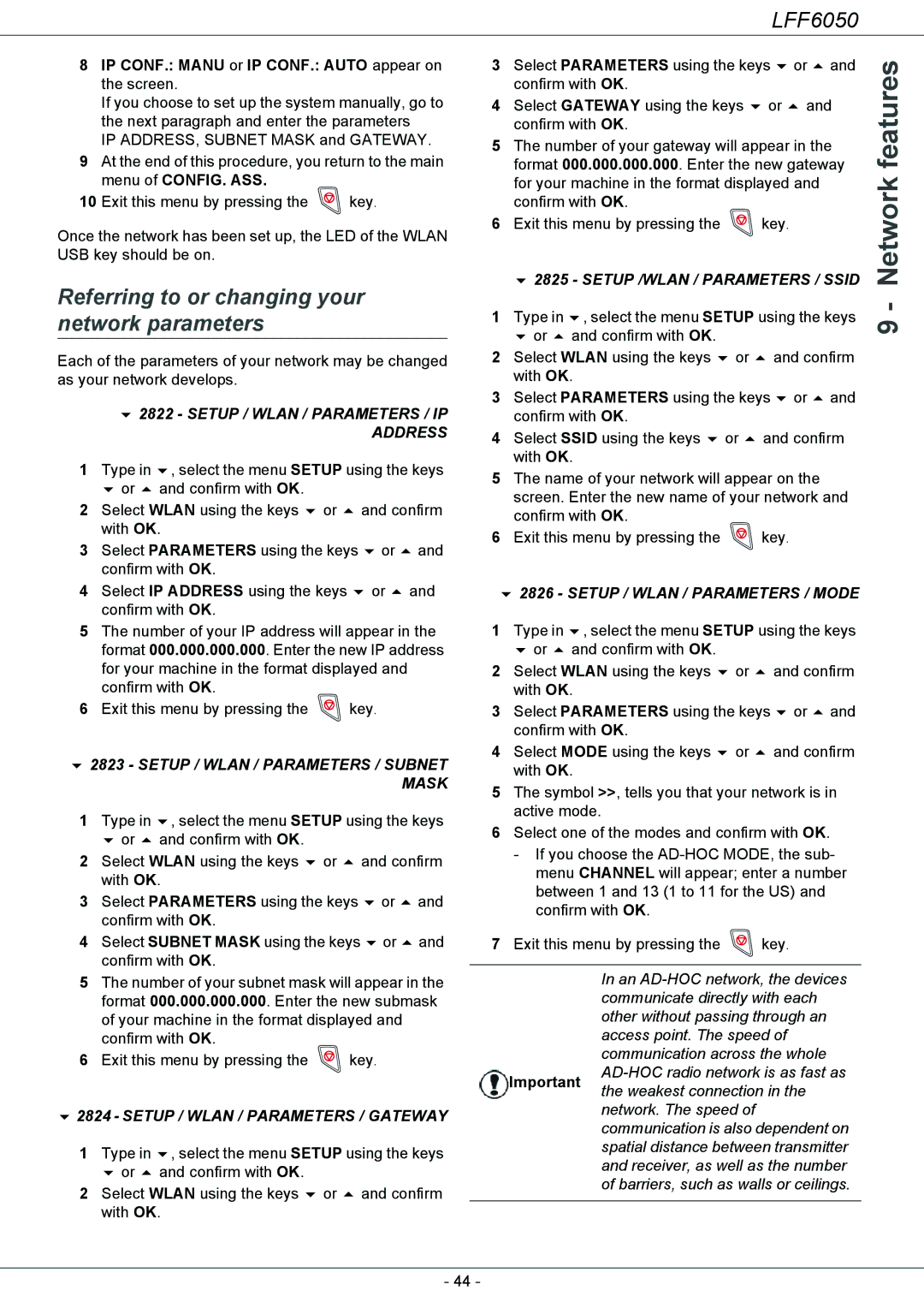 Philips LFF 6050, 253118301-A user manual Referring to or changing your network parameters 