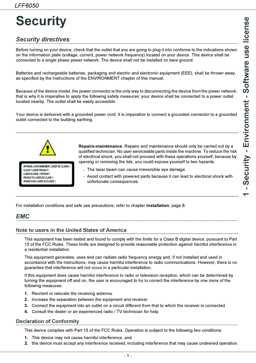 Philips 253118301-A Security Environment Software use license, Security directives, Declaration of Conformity 