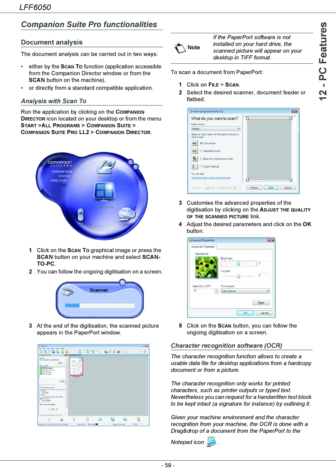 Philips 253118301-A, LFF 6050 user manual Companion Suite Pro functionalities, Document analysis, Analysis with Scan To 