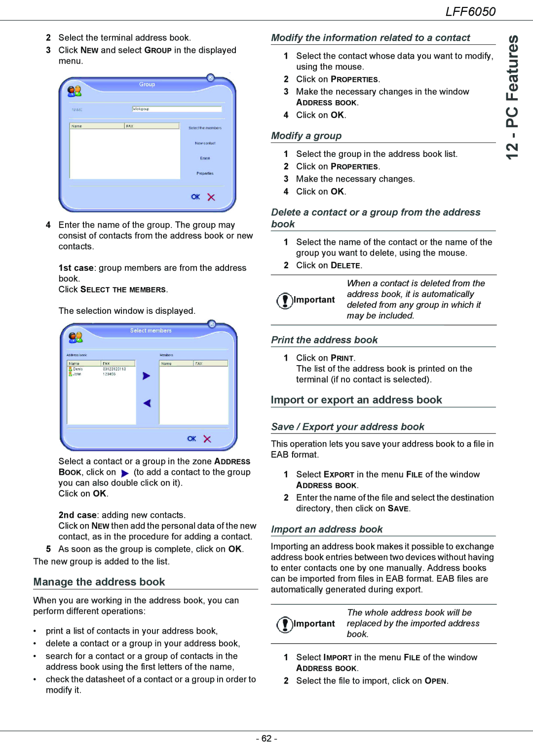 Philips LFF 6050, 253118301-A user manual Manage the address book, Import or export an address book 