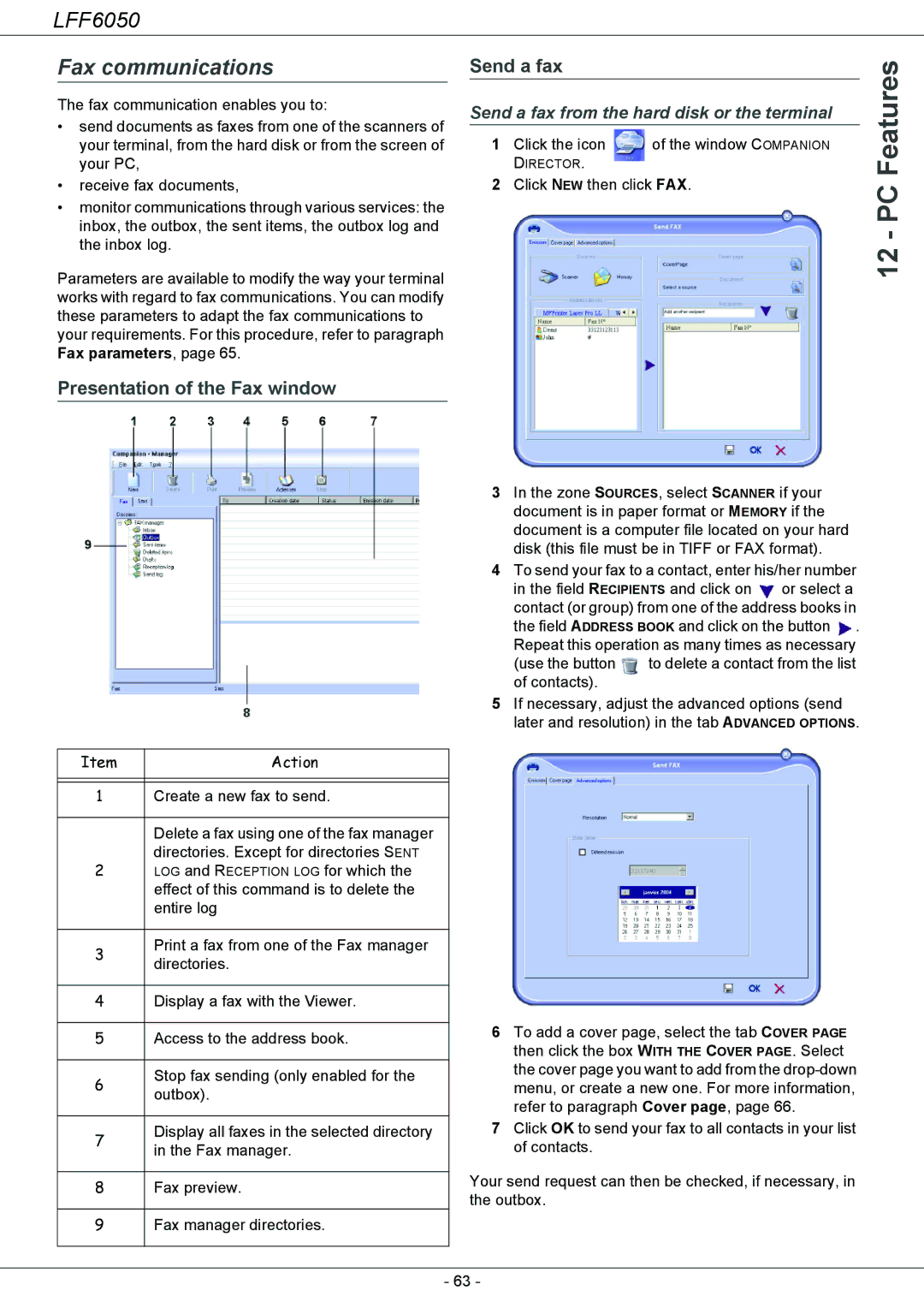 Philips 253118301-A, LFF 6050 user manual Fax communications, Presentation of the Fax window, Send a fax 