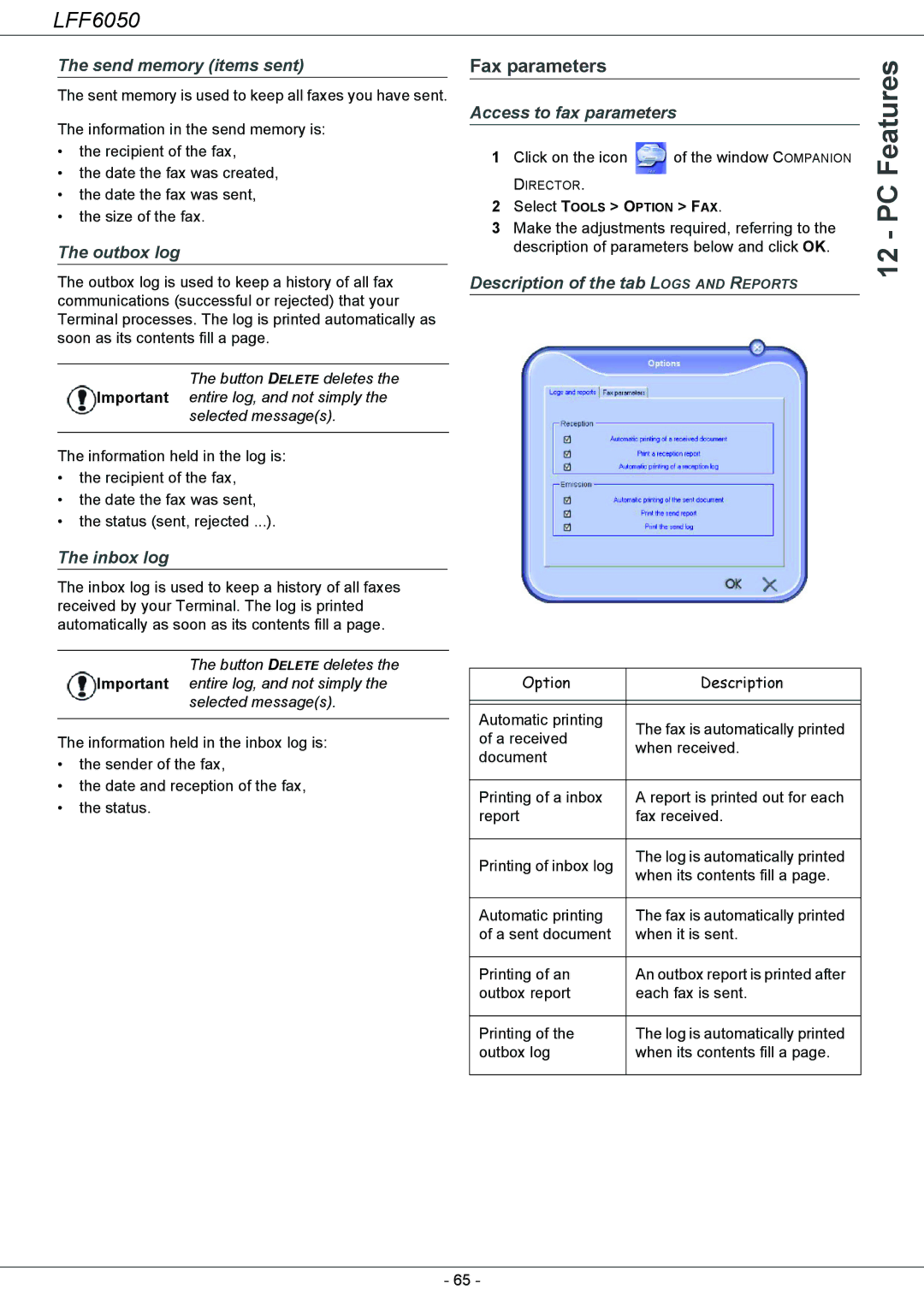 Philips 253118301-A, LFF 6050 user manual Fax parameters 