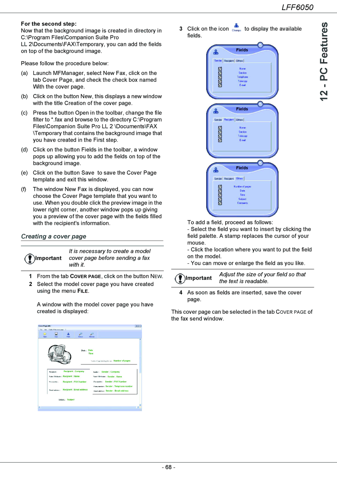 Philips LFF 6050 user manual Creating a cover, For the second step, Adjust the size of your field so that, Text is readable 