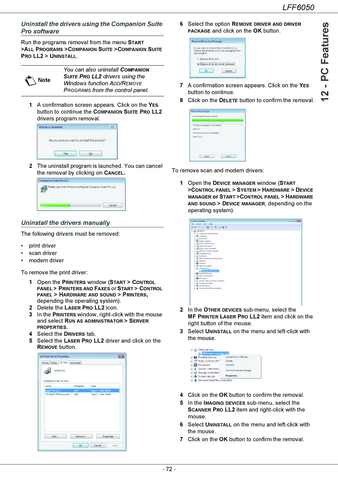 Philips LFF 6050, 253118301-A Uninstall the drivers using the Companion Suite Pro software, Uninstall the drivers manually 