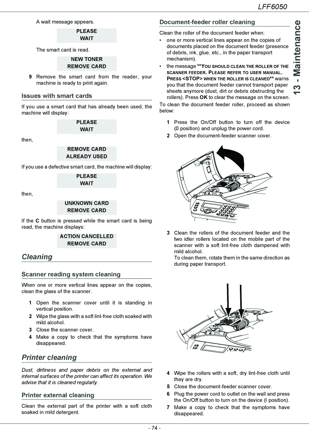 Philips LFF 6050, 253118301-A user manual Maintenance, Cleaning, Printer cleaning 
