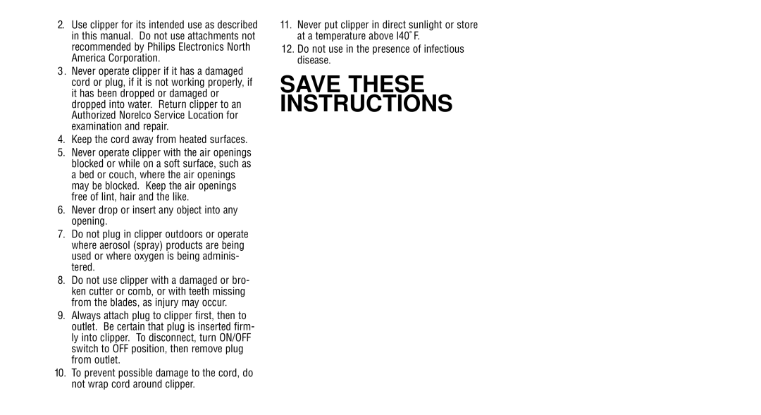 Philips 25LC, 35LC important safety instructions Keep the cord away from heated surfaces 