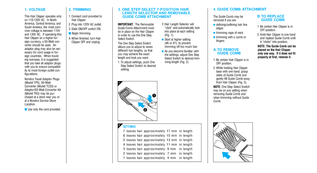 Philips 35LC, 25LC important safety instructions To Replace Guide Comb, To Remove Guide Comb 