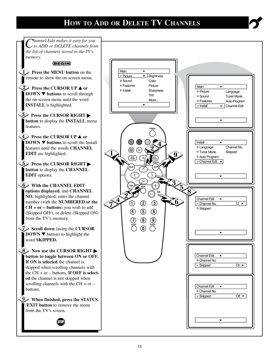 Philips 25PS40S99 manual HOW to ADD or Delete TV Channels 