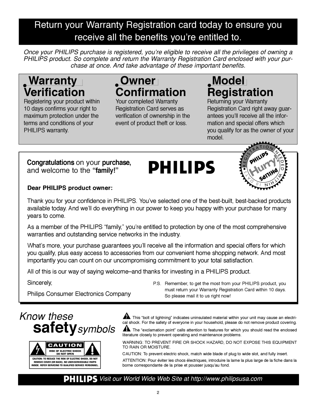 Philips 25PS40S99 manual Warranty Verification 