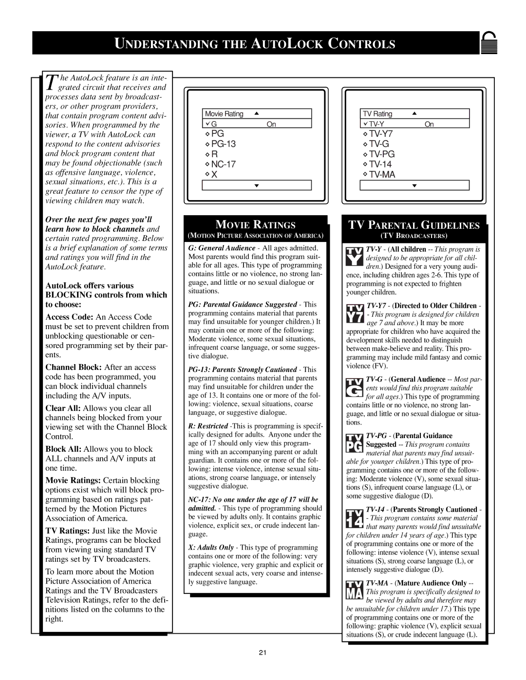 Philips 25PS40S99 manual Understanding the Autolock Controls, Over the next few pages you’ll learn how to block channels 