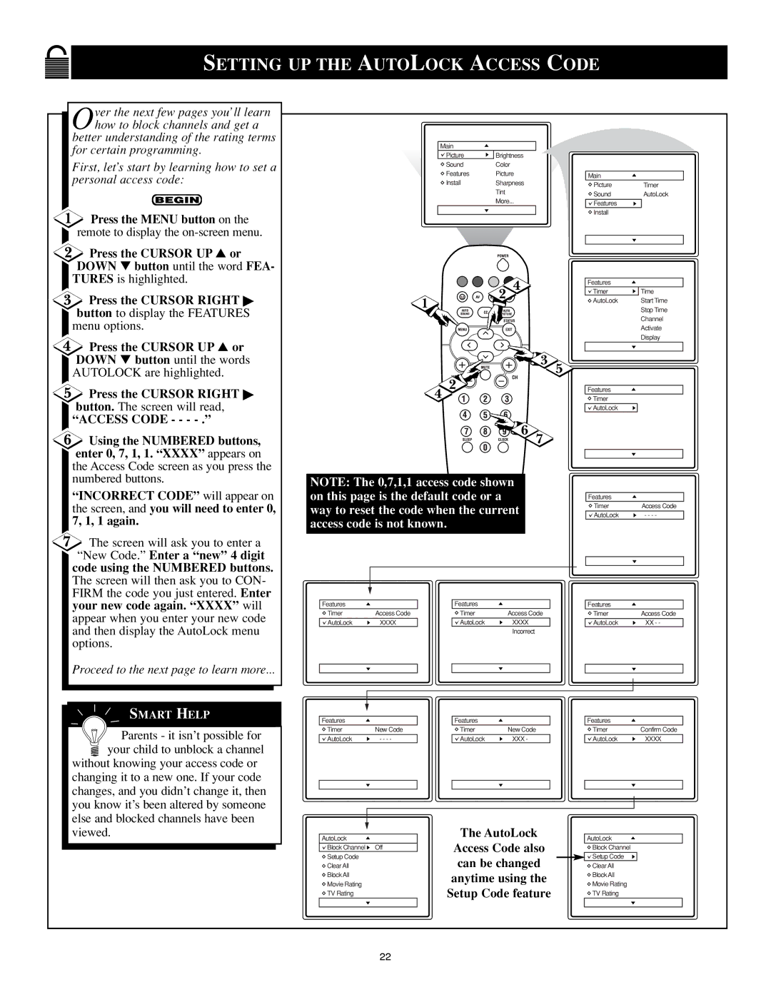 Philips 25PS40S99 manual Setting UP the Autolock Access Code, Access code is not known 