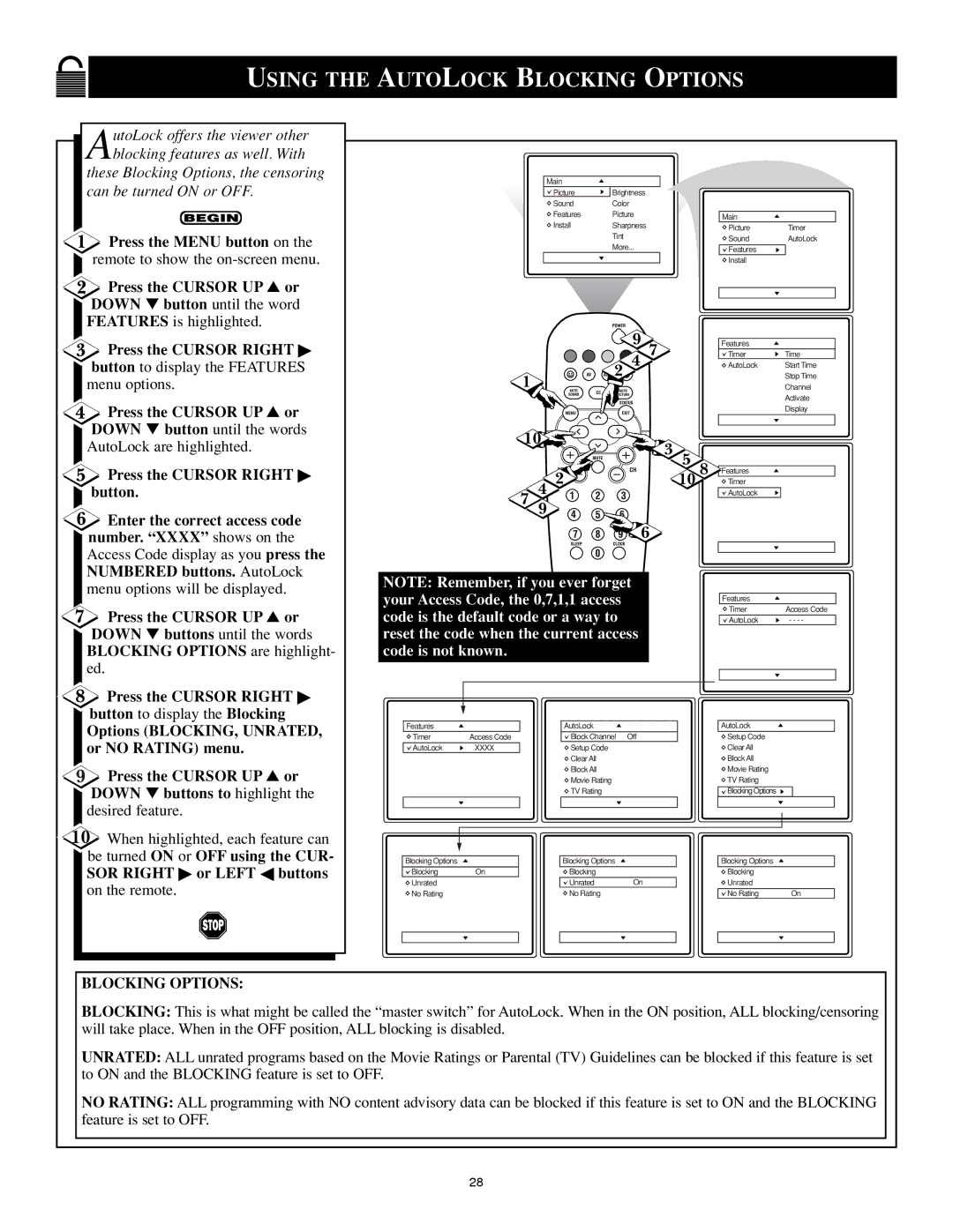 Philips 25PS40S99 manual Using the Autolock Blocking Options 