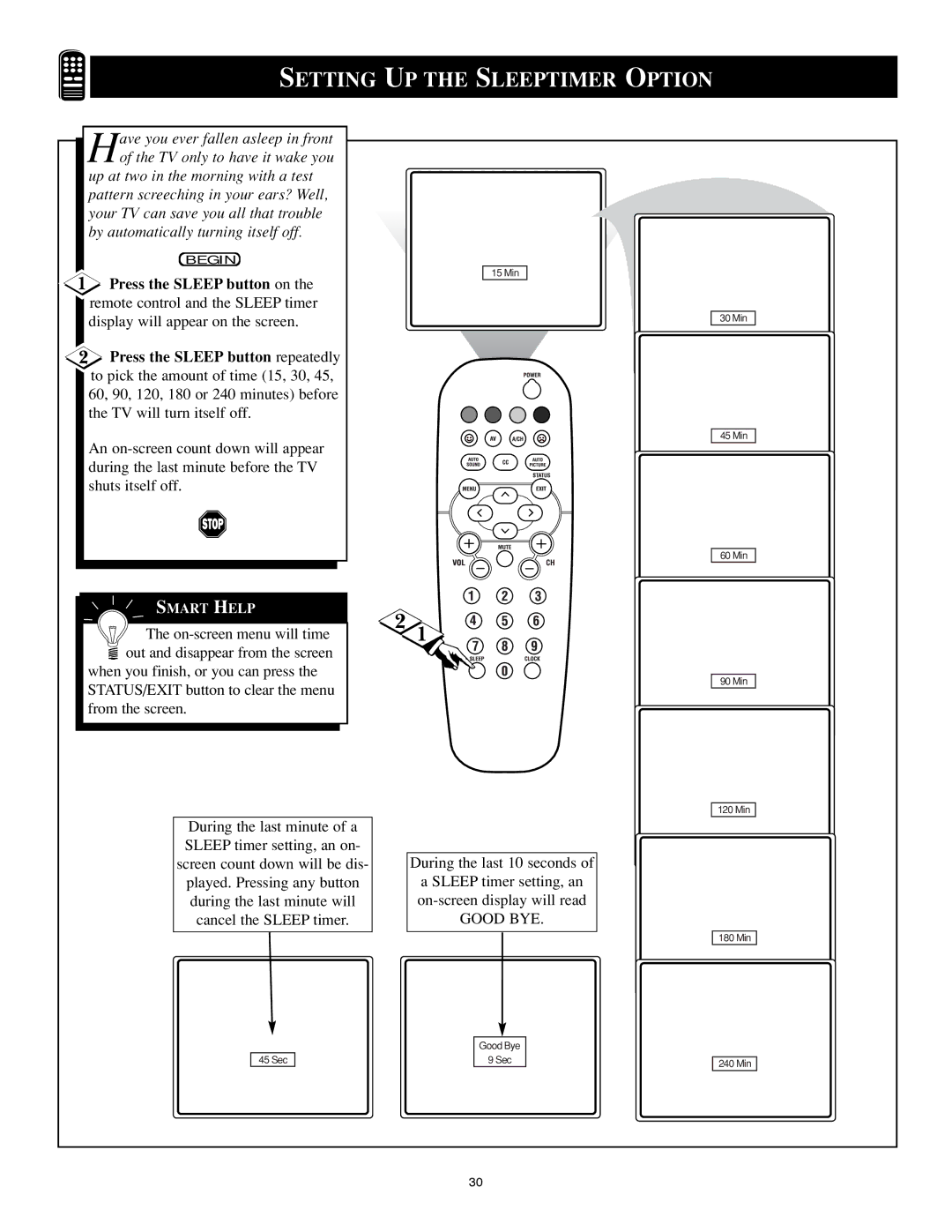 Philips 25PS40S99 manual Setting UP the Sleeptimer Option 