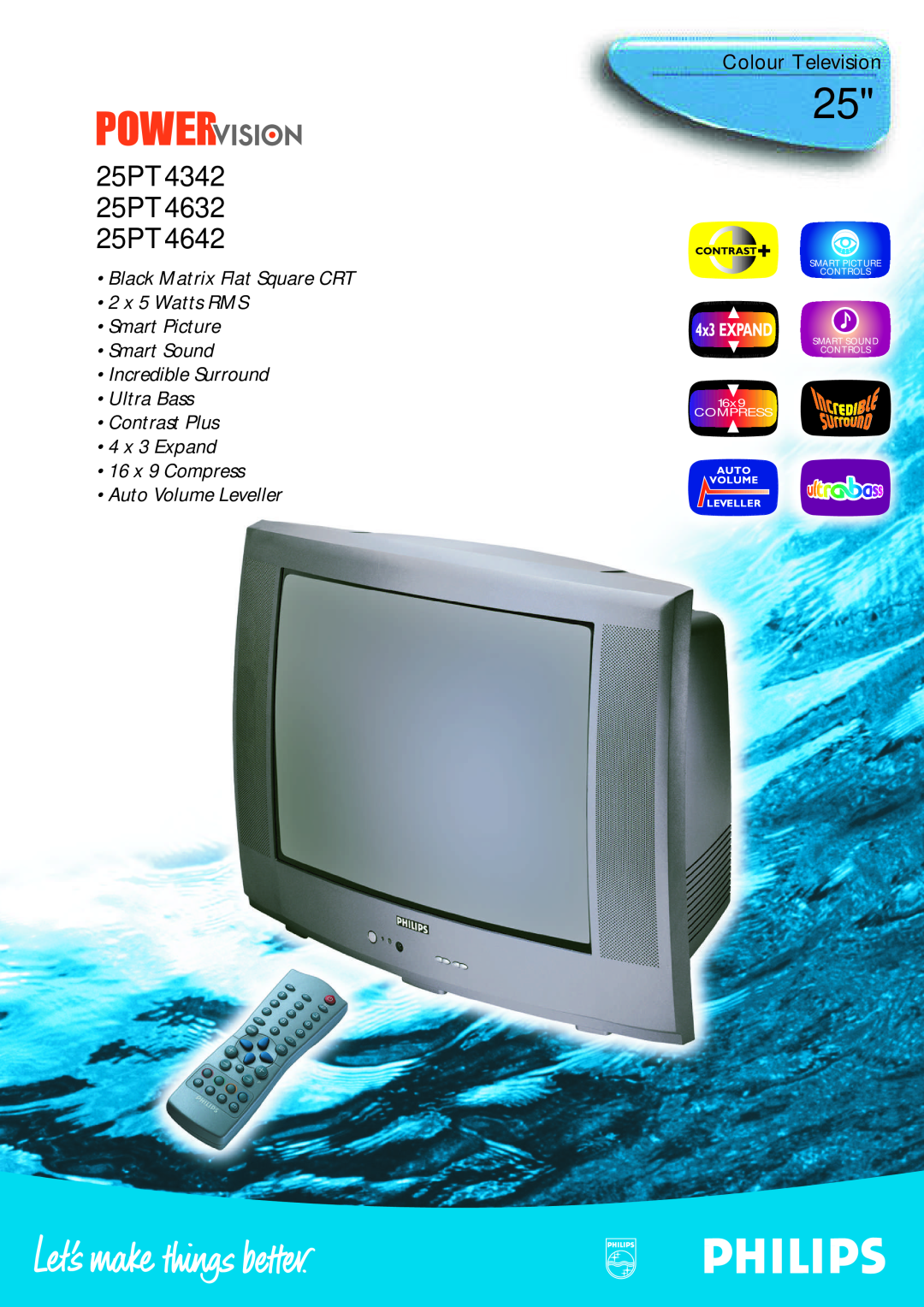 Philips manual Colour Television, 25PT4342 25PT4632 25PT4642, 16 x 9 Compress Auto Volume Leveller, 16x9 COMPRESS 
