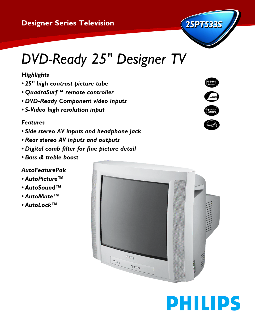 Philips 25PT533S manual DVD-Ready 25 Designer TV 