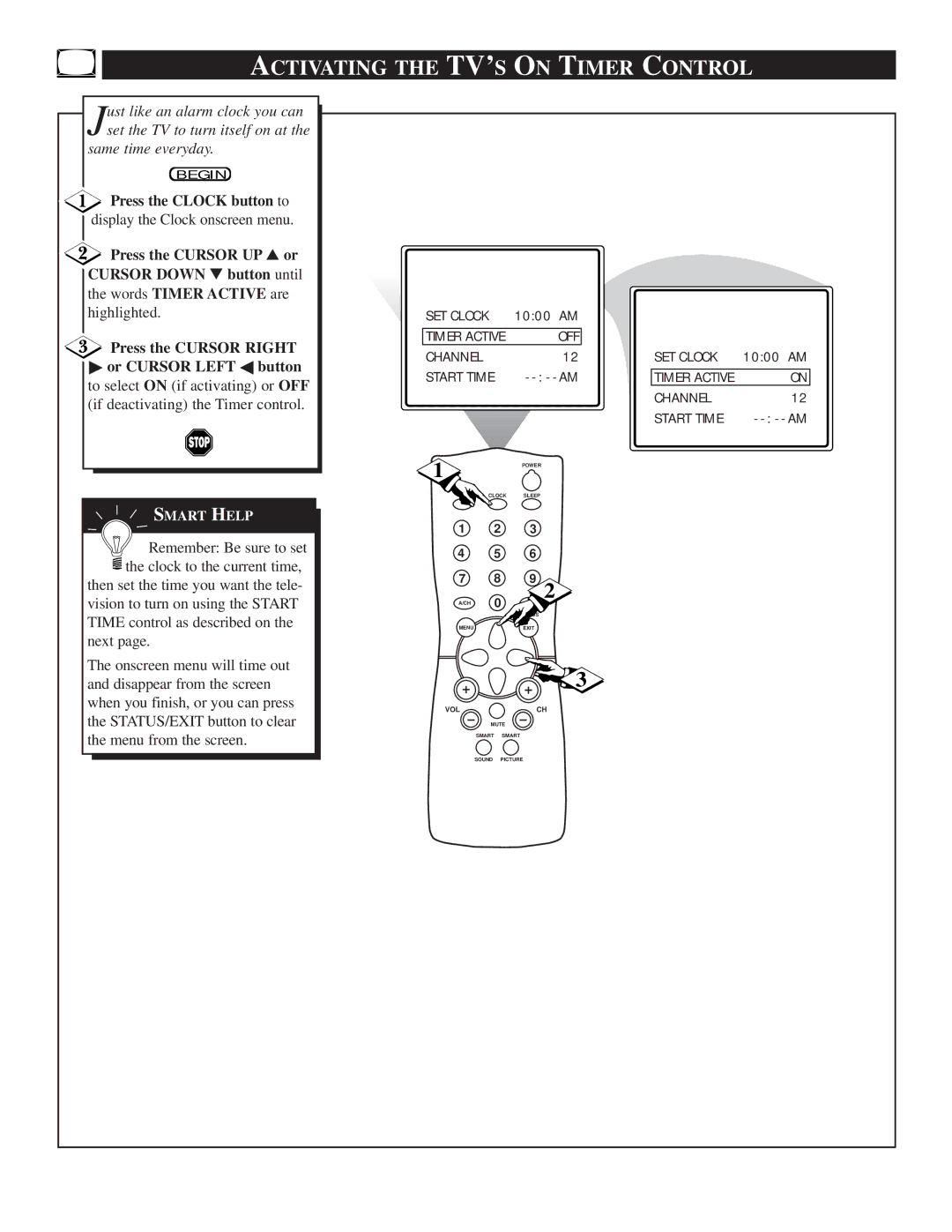 Philips 25TR19C1 manual Activating the TV’S on Timer Control 