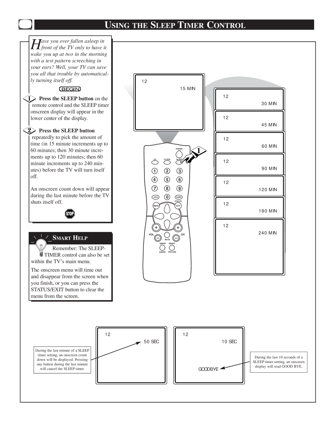 Philips 25TR19C1 manual Using the Sleep Timer Control, 240 MIN 