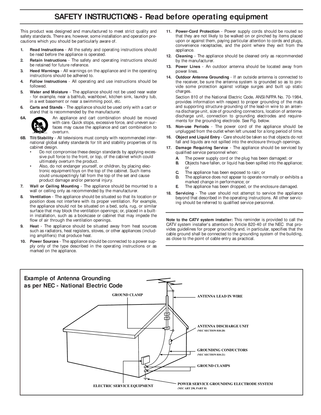 Philips 25TR19C1 manual Safety Instructions Read before operating equipment 