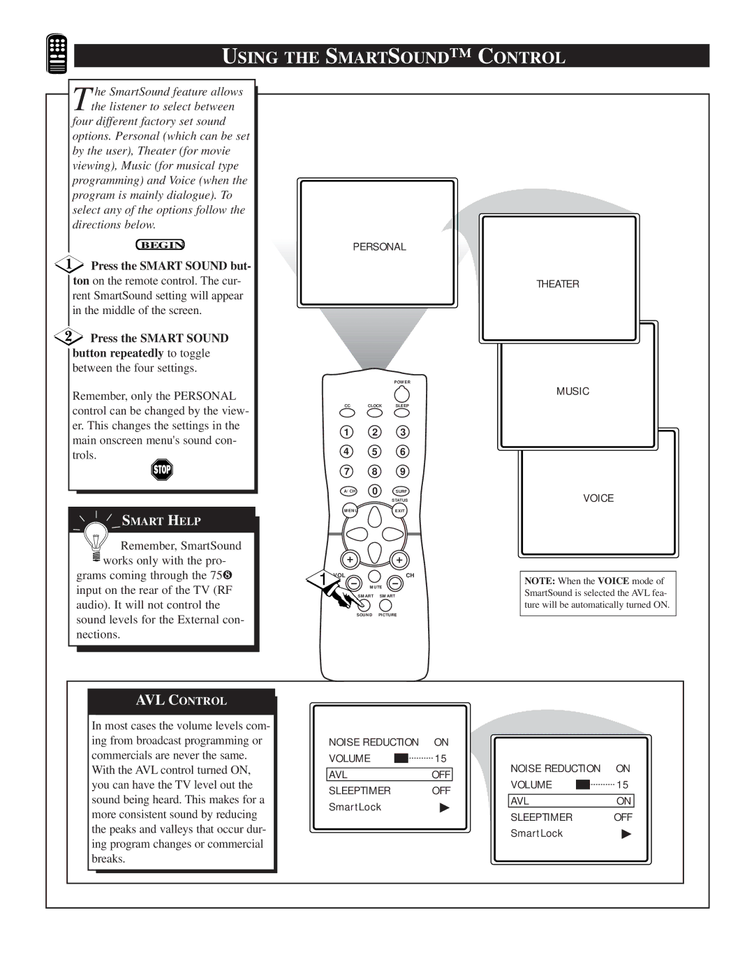 Philips 25TR19C1 manual Using the Smartsound C Ontrol, Press the Smart Sound but 