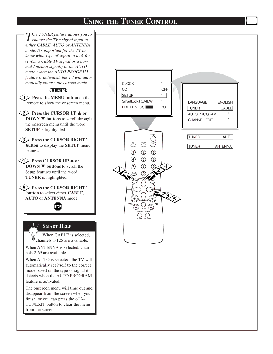 Philips 25TS56C1 manual Using the Tuner Control 