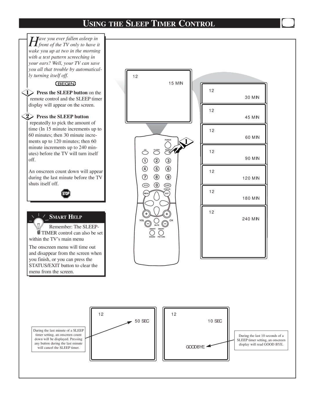 Philips 25TS56C1 manual Using the Sleep Timer Control, 240 MIN 