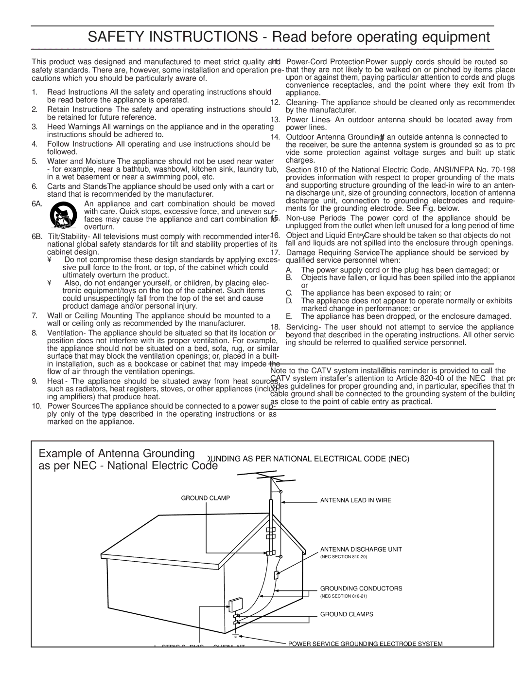 Philips 25TS56C1 manual Safety Instructions Read before operating equipment 