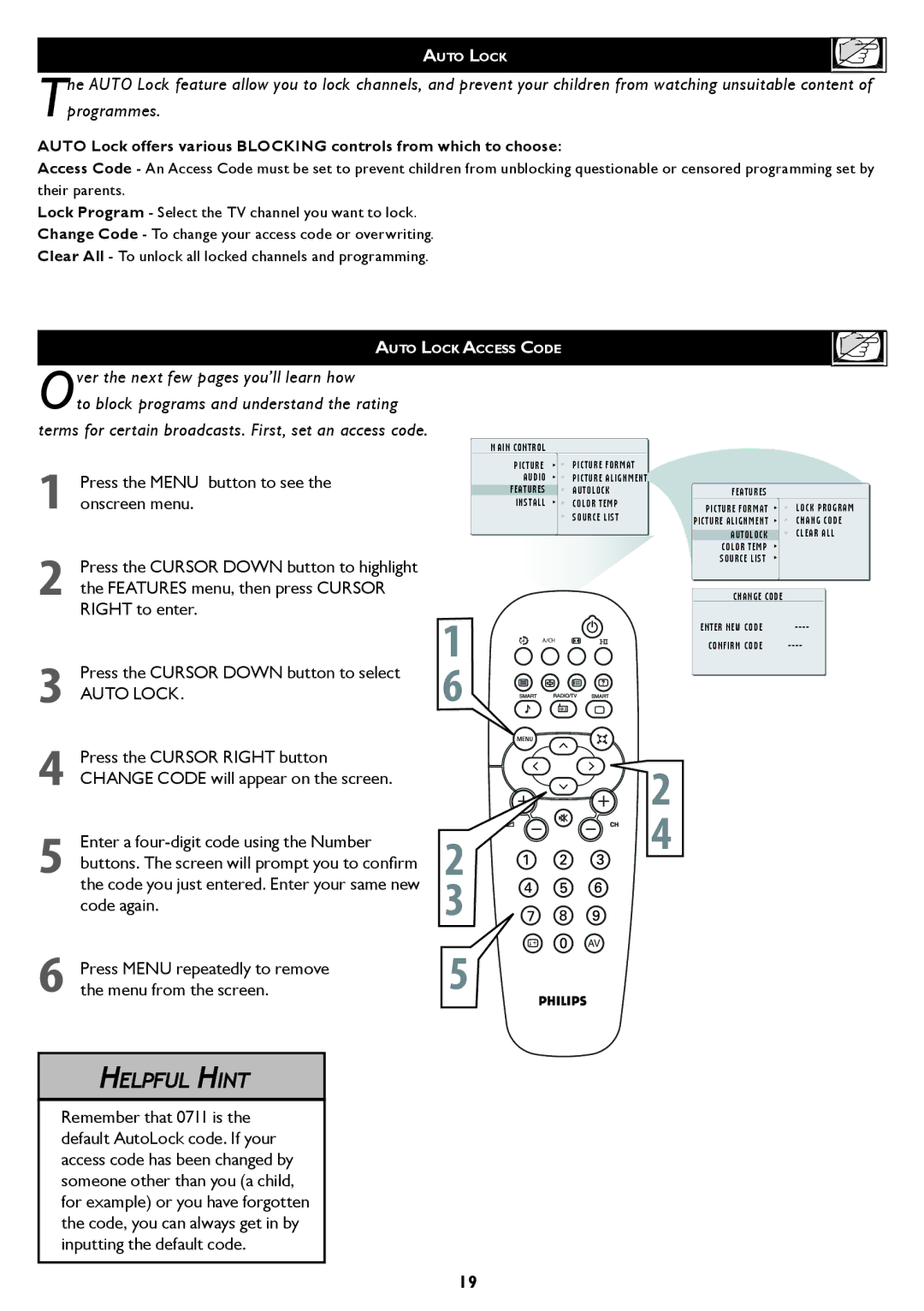 Philips 26/32TA1000 user manual Auto Lock 