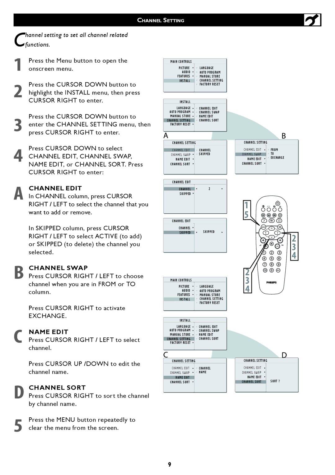 Philips 26/32TA1000 user manual Channel Edit 