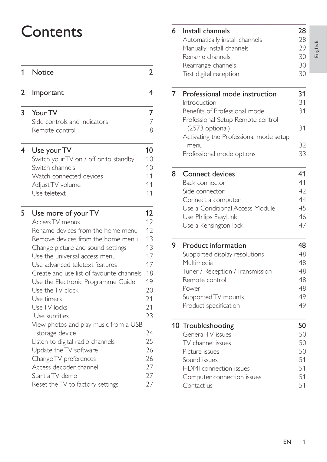 Philips 19HFL3232D/10, 26HFL3232D/10, 22HFL3232D/10 user manual Contents 