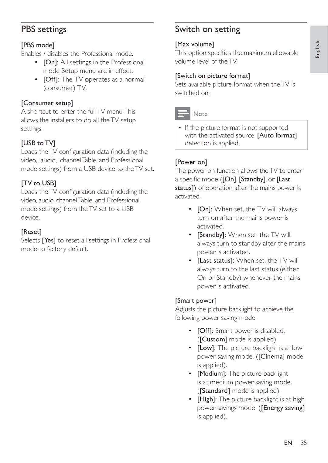 Philips 22HFL3232D/10, 26HFL3232D/10, 19HFL3232D/10 user manual PBS settings, PBS mode 