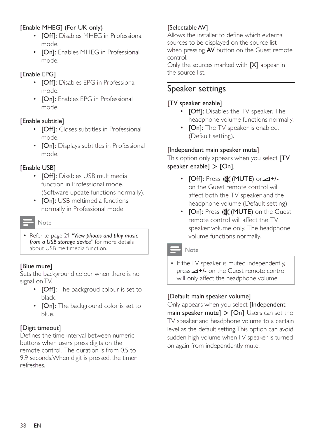 Philips 26HFL3232D/10, 22HFL3232D/10, 19HFL3232D/10 user manual Speaker settings, Default main speaker volume 