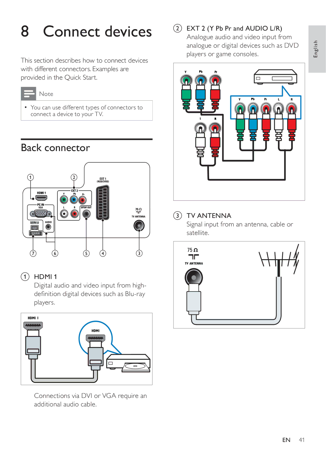 Philips 19HFL3232D/10, 26HFL3232D/10 Connect devices, Back connector, Hdmi Digital audio and video input from high 