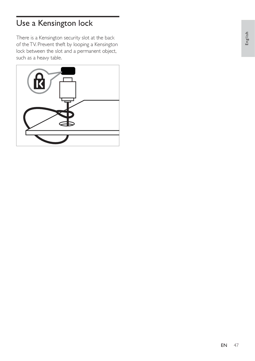 Philips 22HFL3232D/10, 26HFL3232D/10, 19HFL3232D/10 user manual Use a Kensington lock 