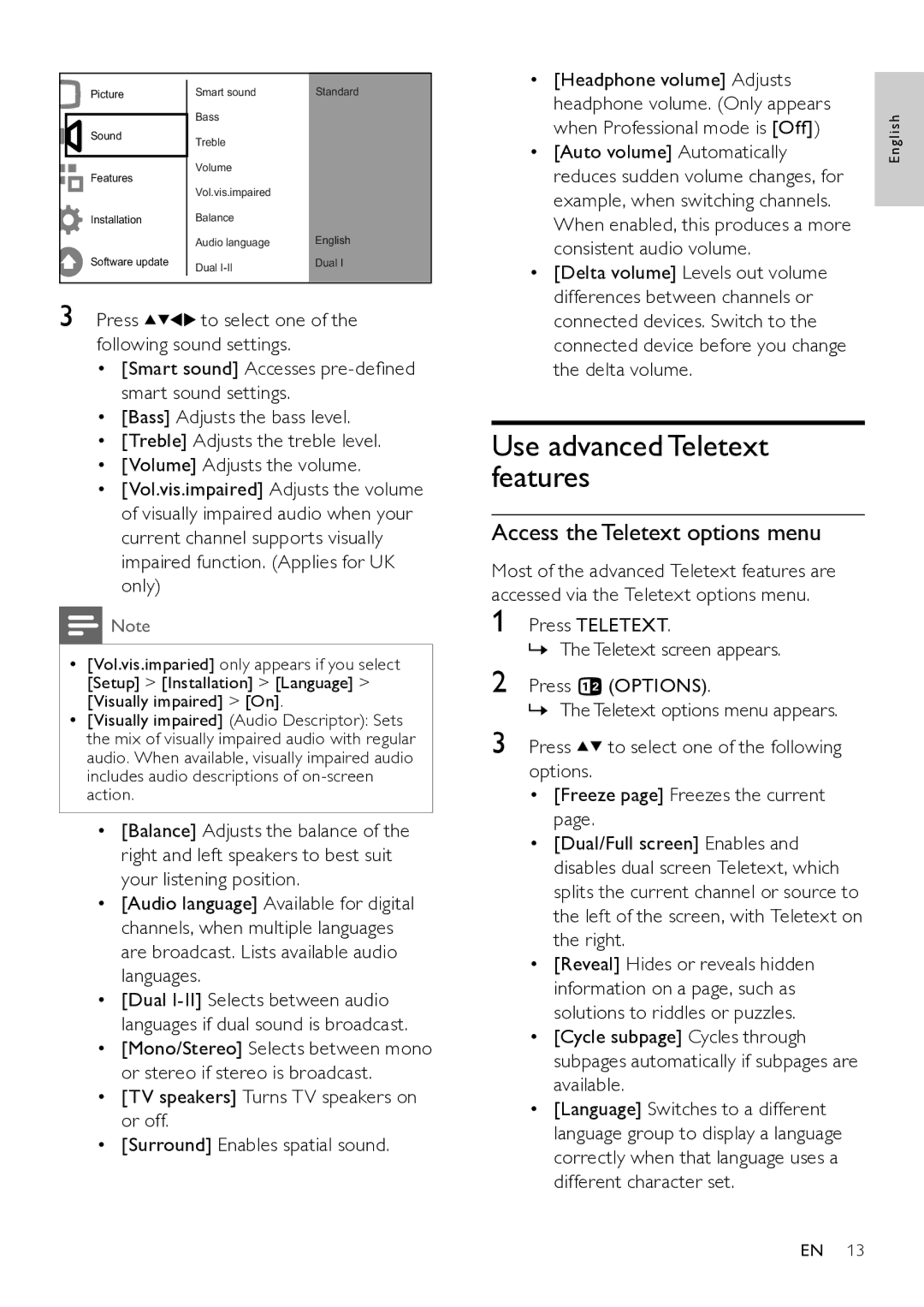 Philips 26HFL3331D/10 Use advanced Teletext features, Access the Teletext options menu, Example, when switching channels 