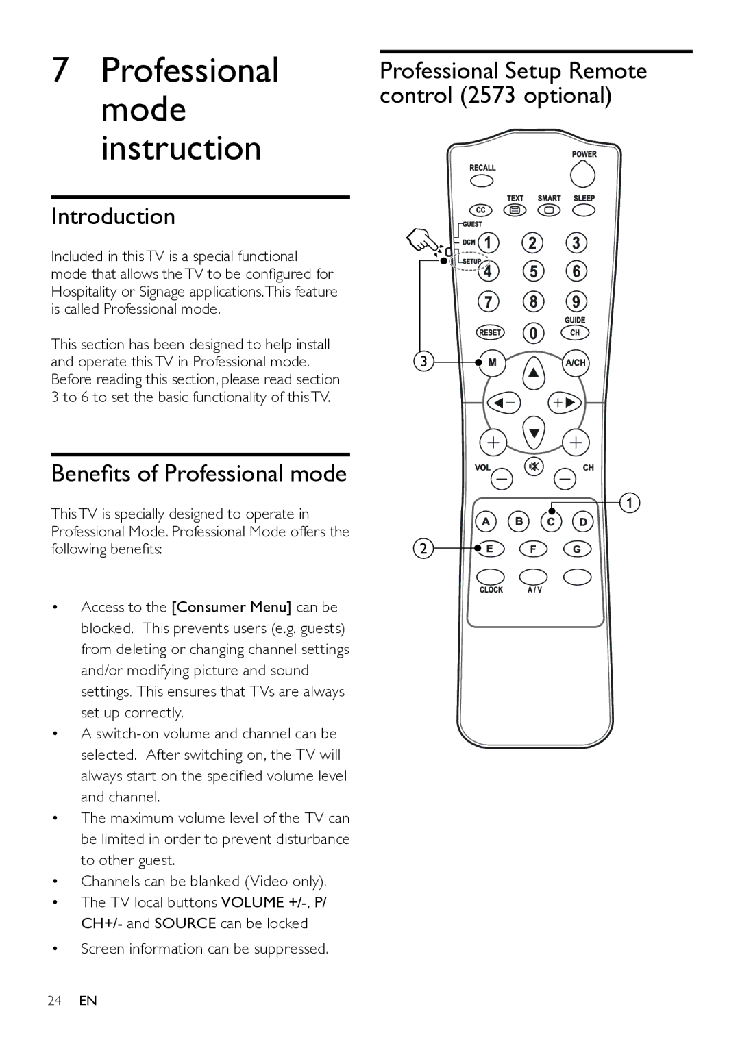 Philips 26HFL4371D/10, 26HFL3331D/10 Introduction, Benefits of Professional mode, Screen information can be suppressed 