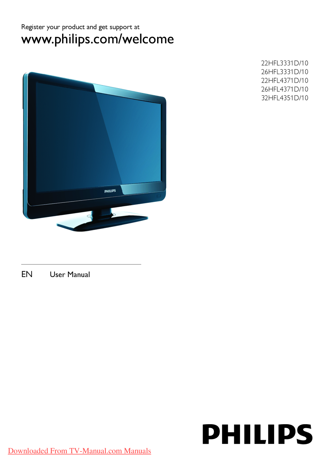 Philips 26HFL4371D/10, 26HFL3331D/10, 22HFL4371D/10, 22HFL3331D/10, 32HFL4351D/10 user manual 