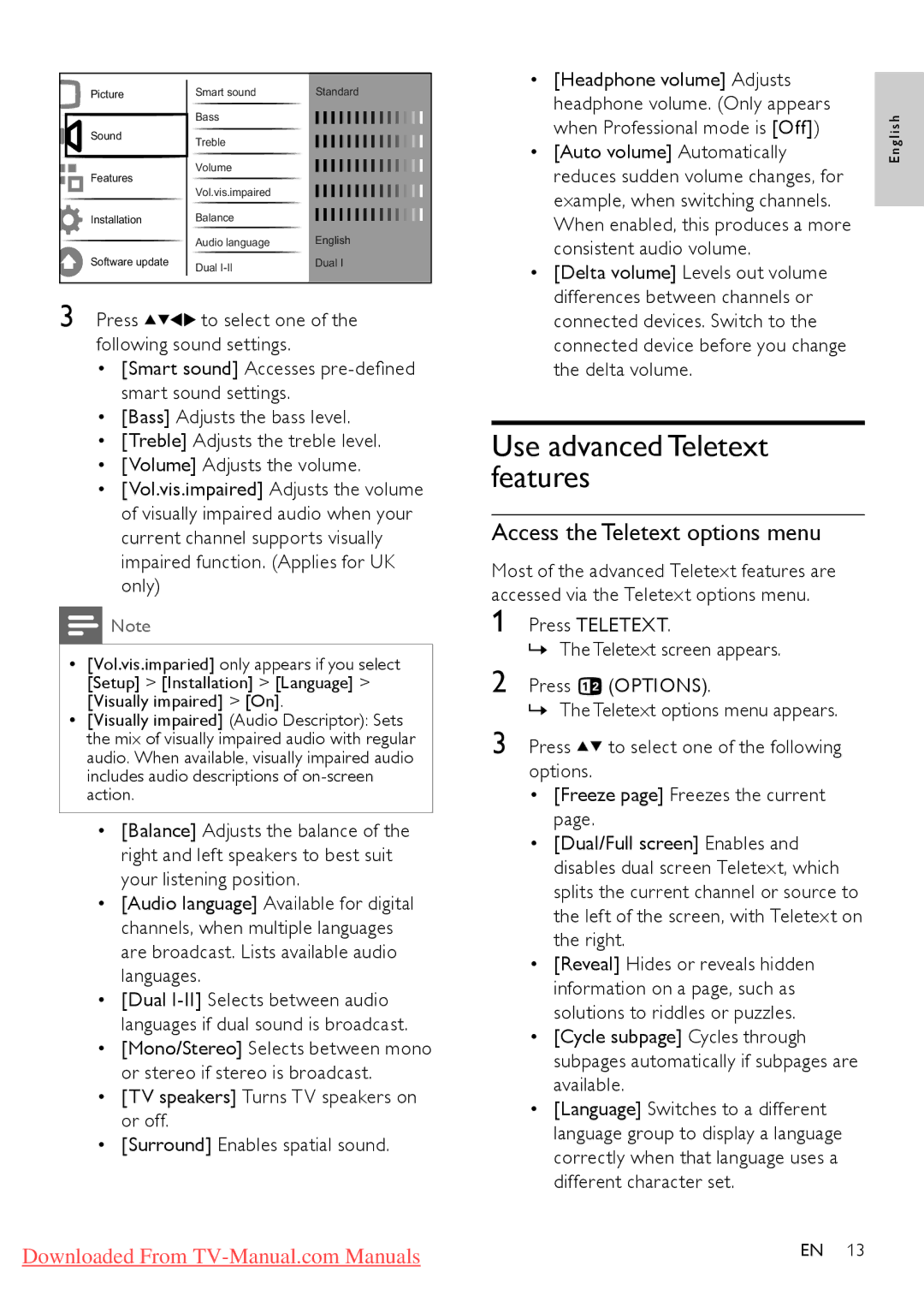 Philips 26HFL3331D/10 Use advanced Teletext features, Access the Teletext options menu, Example, when switching channels 