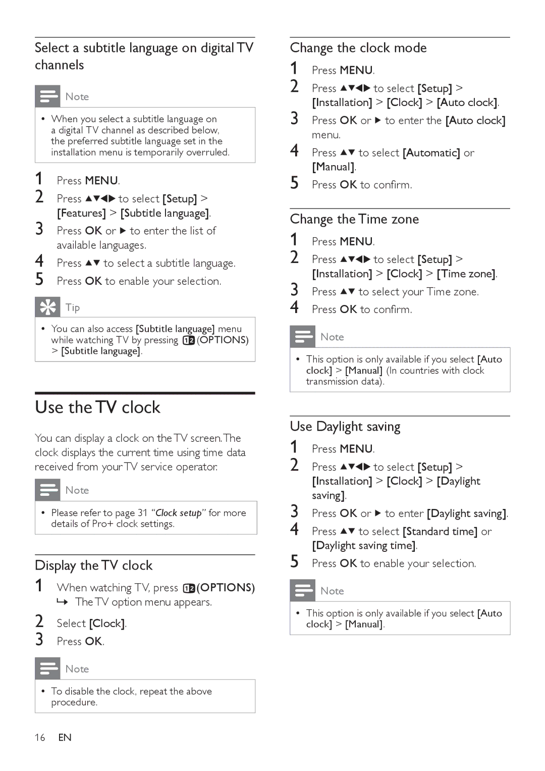 Philips 32HFL4351D/10, 26HFL3331D/10, 26HFL4371D/10, 22HFL4371D/10, 19HFL3331D/10 user manual Use the TV clock 