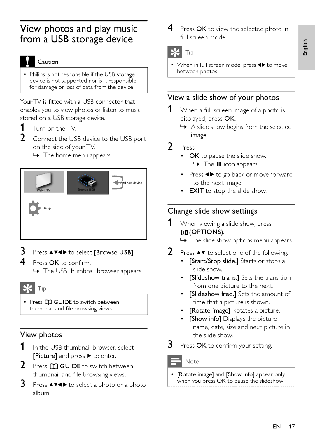 Philips 19HFL3331D/10, 26HFL3331D/10 user manual View photos, View a slide show of your photos, Change slide show settings 