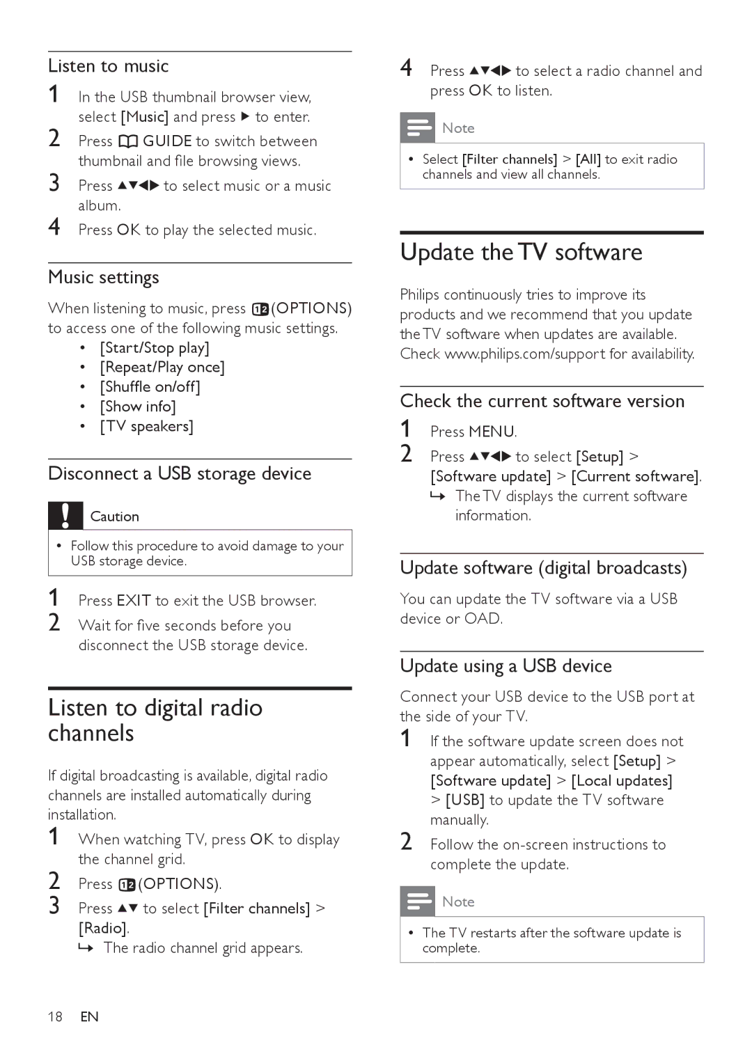 Philips 26HFL3331D/10, 26HFL4371D/10, 22HFL4371D/10, 32HFL4351D/10 Listen to digital radio channels, Update the TV software 